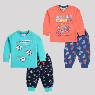 Mars Infiniti Boys Casual T-shirt Track Pants(Orange, Sea Green)