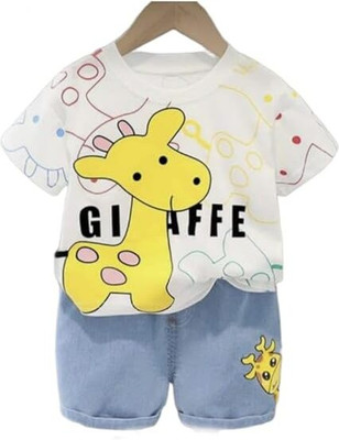INDHRANI Baby Boys & Baby Girls Casual T-shirt Shorts(White)
