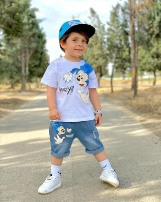 CALCUTTA FASHION Baby Boys & Baby Girls Mickey Casual T-shirt Shorts(WHITE BLUE)