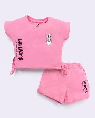 CERABI Girls Casual Top Shorts(Pink)