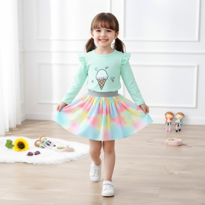 HIKUJ Baby Girls Casual Top Skirt(Light Green)
