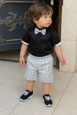 Bleckz Someak Baby Boys & Baby Girls Party(Festive) Shirt Shorts(Grey)