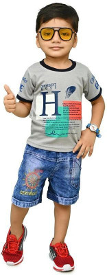 NIVARACREATION Boys Casual T-shirt Shorts(Silver)