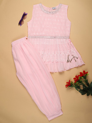 V-MART Girls Casual Top Pant(Pink)
