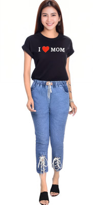 TJS FASHION Girls Casual T-shirt Jeans(Black & Blue)