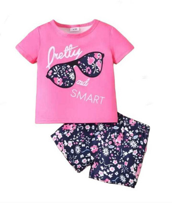 INDHRANI TEXTILE Baby Girls Casual T-shirt Shorts(Pink)