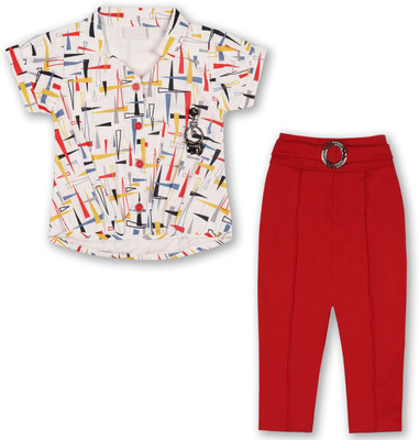 Wishkaro Girls Party(Festive) Shirt Pant(Red)