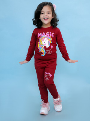 CHANDRIKA LIFESTYLE Girls Casual T-shirt Track Pants(MAROON)