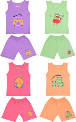 Toddylon Baby Boys & Baby Girls Casual Vest Shorts(Orange, Purple, Green, Light Pink)