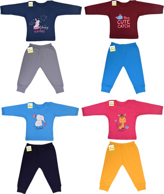 Kwitchy Baby Boys & Baby Girls Casual T-shirt Pyjama(Multicolor)