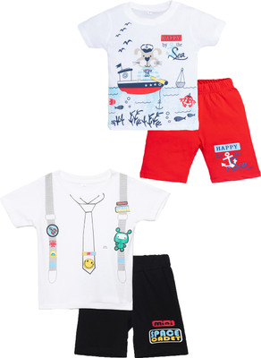 Yk Boys Casual T-shirt Shorts(PrintedWhite&White)
