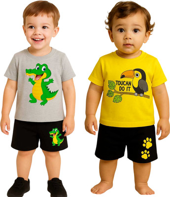 SEGRO Baby Boys & Baby Girls Casual T-shirt Shorts(GREY, GOLD)