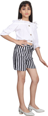 LEERUKA Girls Casual Top Shorts(black, white)
