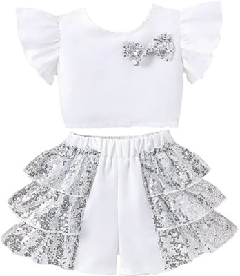 Bold N Elegant Girls Party(Festive) Top Shorts(White)