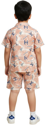 FASHION GRAB Boys Casual Shirt Shorts(Orange)