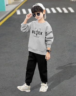 LGGARMENTS Boys Casual T-shirt Track Pants(Melange_7)