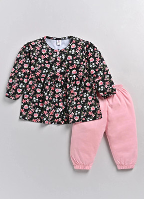 TINY BINY Baby Girls Casual Top Pant(Black)