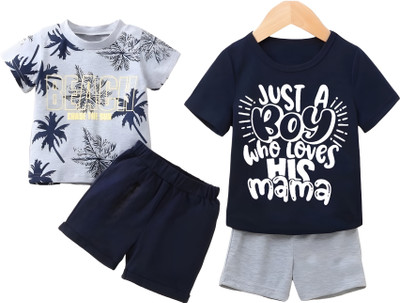 toystshirt Baby Boys & Baby Girls Casual T-shirt Shorts(Grey,Navy)