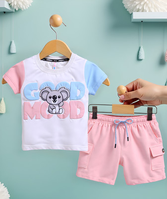TOONYPORT Boys Casual T-shirt Shorts(Pink, White, Light Blue)