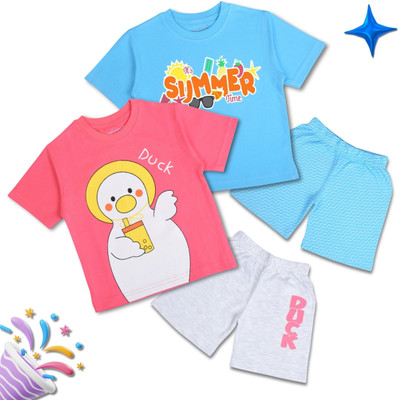 Worton Fashion Baby Boys Casual T-shirt Shorts(Pink & Sky Blue)