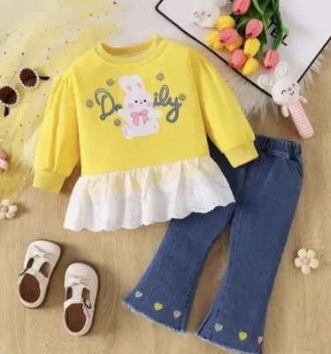 FINCHBIRD FASHION Girls Party(Festive) Top Jeans(YELLOW)