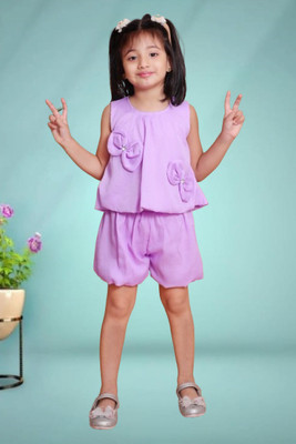 Funnyboo Baby Girls Party(Festive) Top Shorts(Purple)