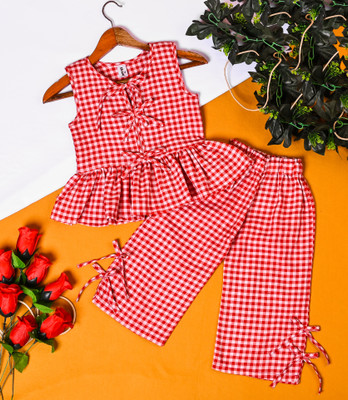 Erani Collection Baby Girls Party(Festive) Top Pant(Red Check)