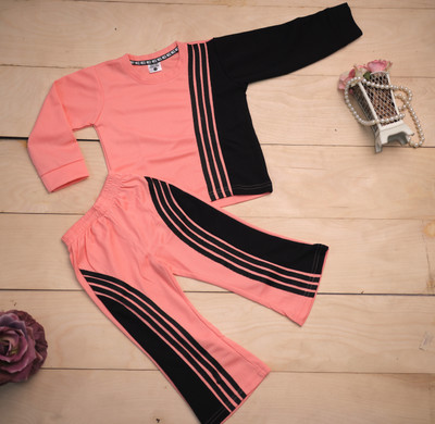 houseofcoomon Baby Girls Casual T-shirt Pant(PEACH)