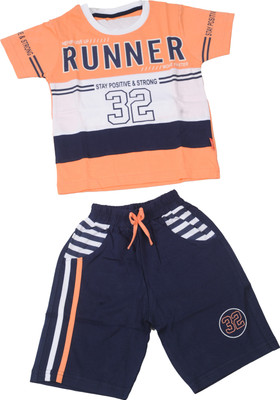 rayie collection Baby Boys Casual T-shirt Shorts(PEACH AND BLUE)