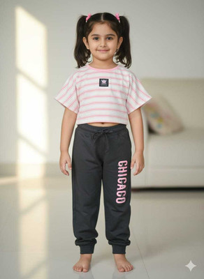 Silakaari Baby Girls Casual T-shirt Trouser(Baby Pink, Grey)