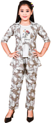 AYESHAFASHION Baby Girls Party(Festive) Top Pyjama(BROWN)