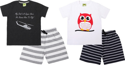 ShaishavWears Baby Boys Casual T-shirt Shorts(Dark Grey - WhiteU)