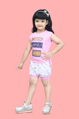 JIYAN FASHION WORLD Girls Party(Festive) Top Shorts(Pink)