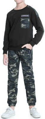 JIG AND JOG Boys Casual T-shirt Pant(Black)
