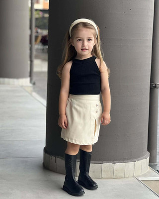 ANGELENTERPRISE Girls Casual T-shirt Skirt(Black-Cream)