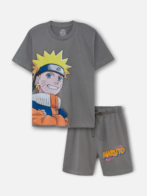 Nap Chief Boys & Girls Casual T-shirt Shorts(Grey_Naruto)