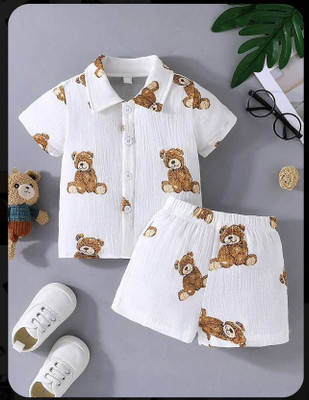 PLUSEBURRY Baby Boys & Baby Girls Party(Festive) T-shirt Shorts(BEAR PRINT)