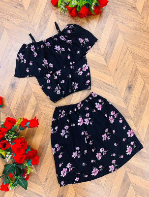 KhushiCreation Girls Casual Top Skirt(BLACK)