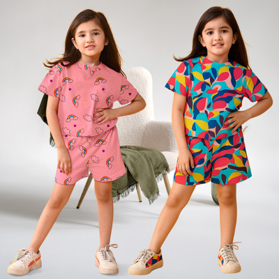 MILATRA FASHION Girls Casual T-shirt Shorts(PINK-SATRANGI)