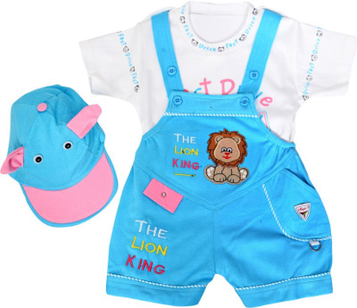 THE LITTLE BOY Baby Boys & Baby Girls Casual T-shirt Dungaree, Cap(Blue)