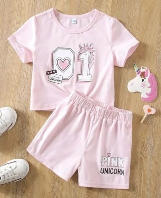 sundar fashion Baby Boys & Baby Girls Party(Festive) T-shirt Shorts(Pink)