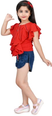 jelly qelly fashion Girls Casual Top Pant(Red)