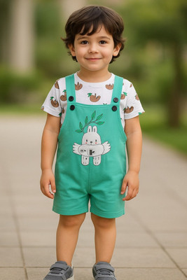 Wishkaro Baby Boys Casual T-shirt Dungaree(Green)