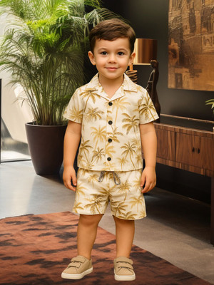 FASHION GRAB Boys Casual Shirt Shorts(Yellow)