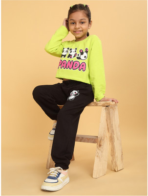 Trampoline Girls Casual Top Track Pants(Green, Black)