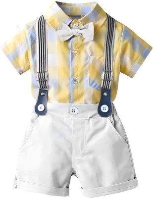 pelton fashion Baby Boys & Baby Girls Party(Festive) Shirt Shorts, Shirt, Bow Tie, Suspenders(Yellow)