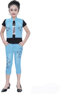 CLOTH ADDA Girls Party(Festive) Top Capri(Blue)