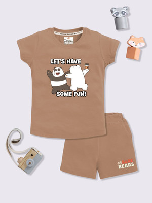 YK X Minute Mirth Boys & Girls WWE Casual T-shirt Shorts(Brown)