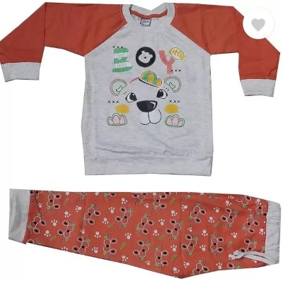 JIMMY STORE Kids Nightwear Baby Boys & Baby Girls Printed Cotton(Orange Pack of 1)