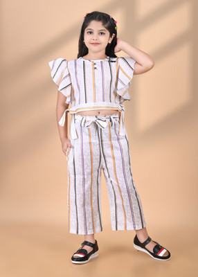 hallokidzz Girls Casual, Festive & Party, Wedding, Formal Kurta and Palazzo Set(White Pack of 1)